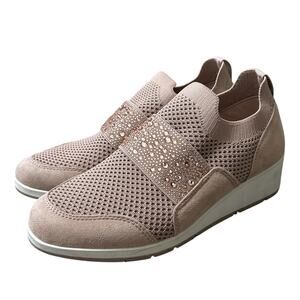 Anne Klein Daphne Rhinestone Wedge Sneaker Women's Sz 9M Blush Pink Y2K Glam